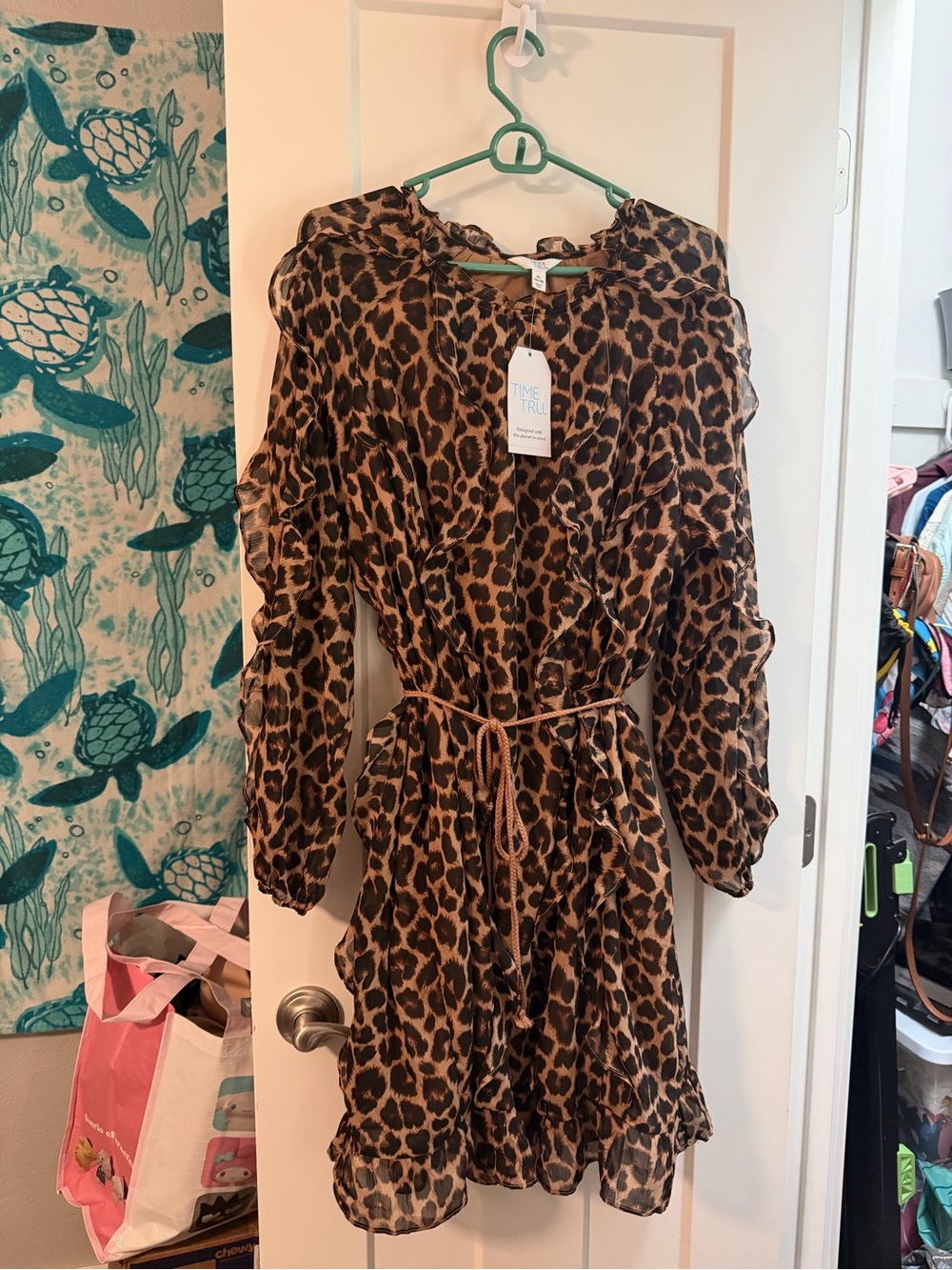 Leopard Print Ruffle Tie-Waist Dress